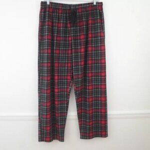 IZOD Fleece Pajama Pants Red Plaid Drawstring Elastic Waist